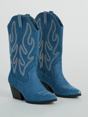 Countryside Cutie Rhinestone Denim Cowboy Boots