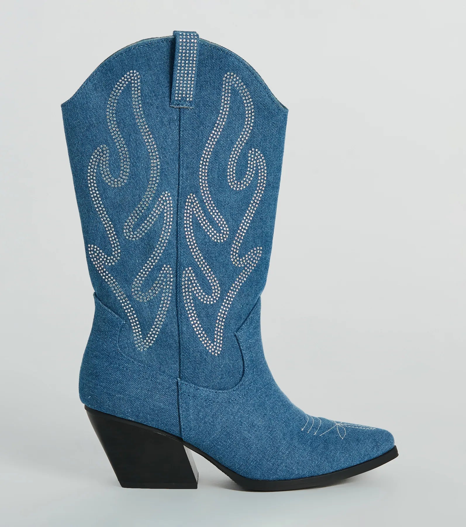 Countryside Cutie Rhinestone Denim Cowboy Boots - Image 2