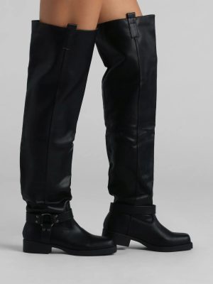 Places To Be Seen Faux Leather Thigh-High Boots