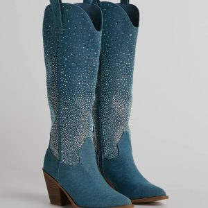 Upbeat Glam Rhinestone Denim Cowboy Boots