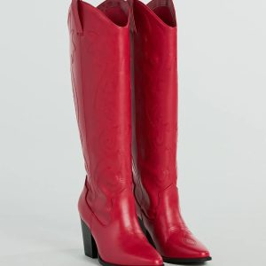 Country Era Faux Leather Under-The-Knee Cowboy Boots