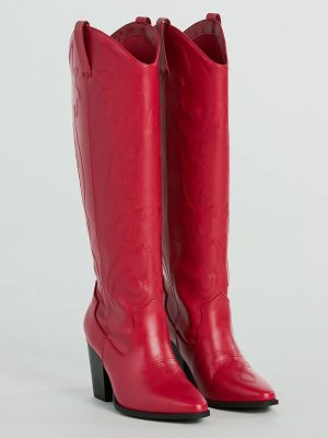Country Era Faux Leather Under-The-Knee Cowboy Boots