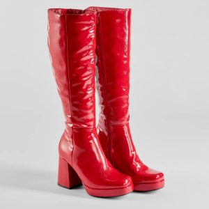 So Stunning Patent Faux Leather Under The Knee Platform Boots