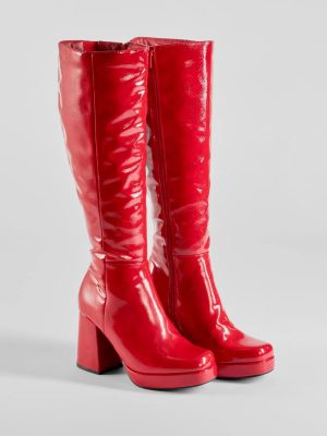 So Stunning Patent Faux Leather Under The Knee Platform Boots