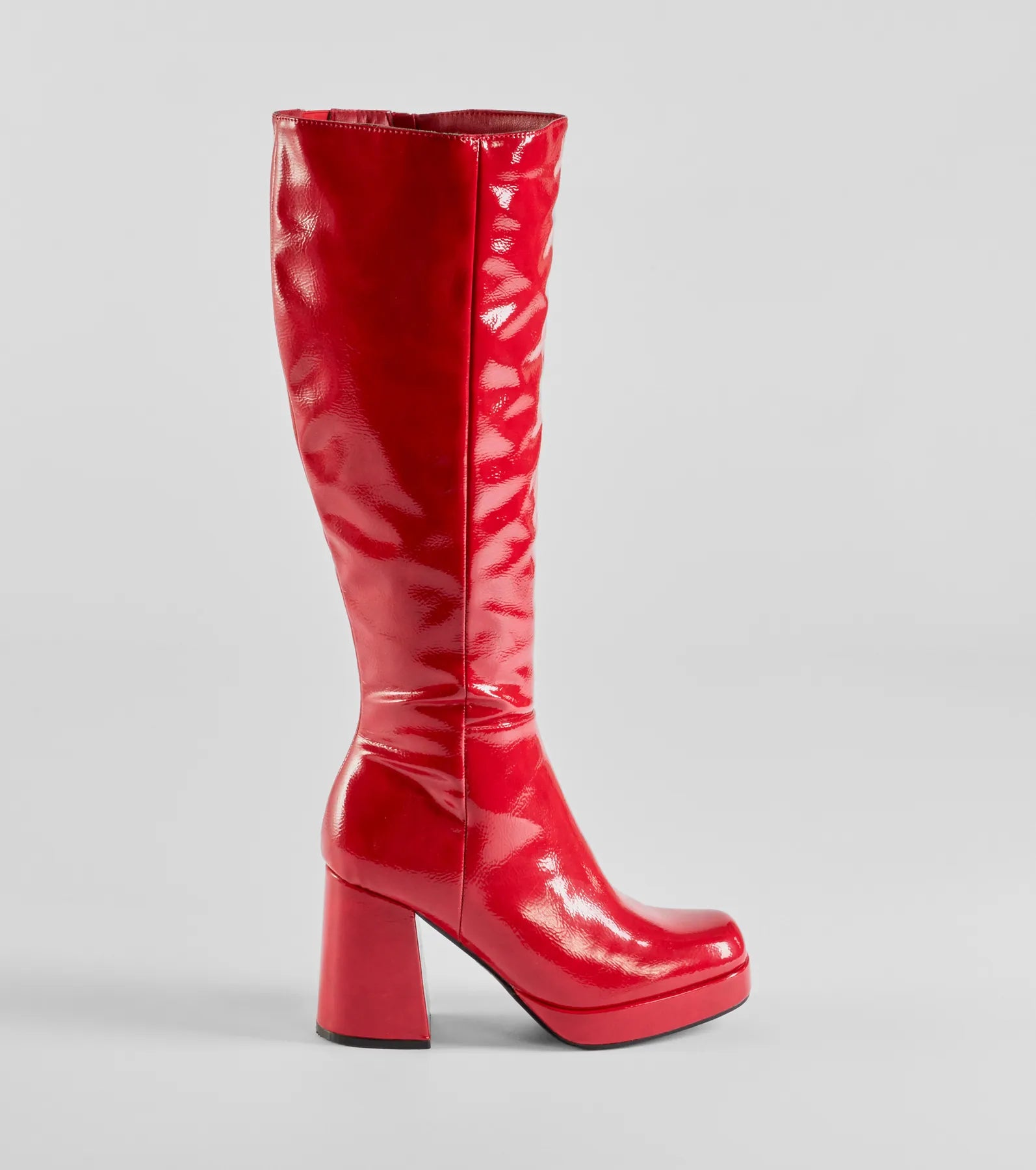 So Stunning Patent Faux Leather Under The Knee Platform Boots - Image 2