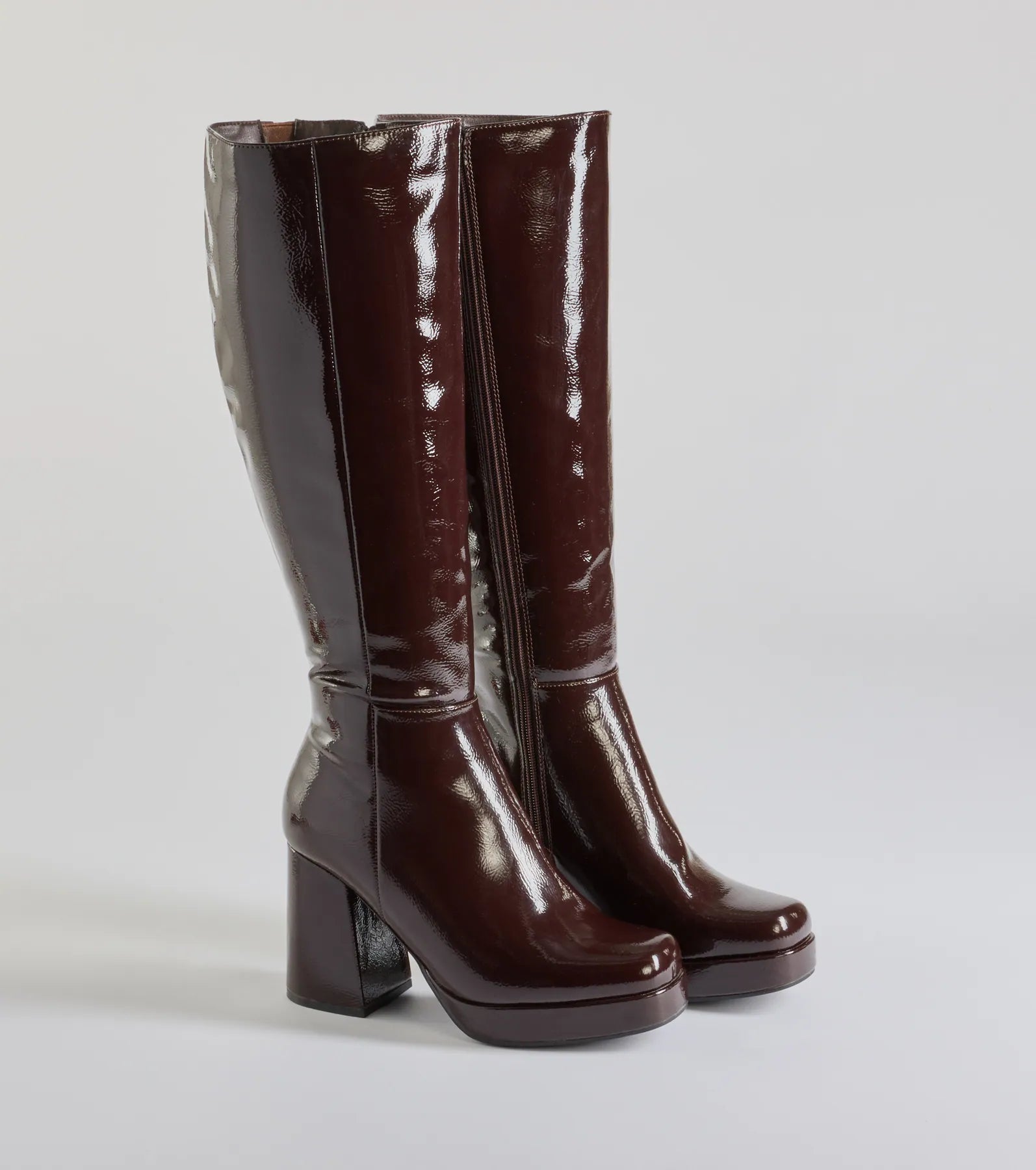 So Stunning Patent Faux Leather Under The Knee Platform Boots - Image 5