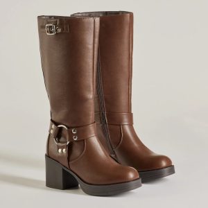 Chic Edge Under-The-Knee Moto Platform Boots