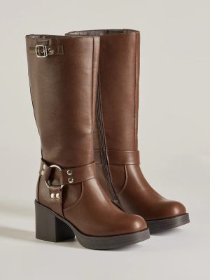 Chic Edge Under-The-Knee Moto Platform Boots