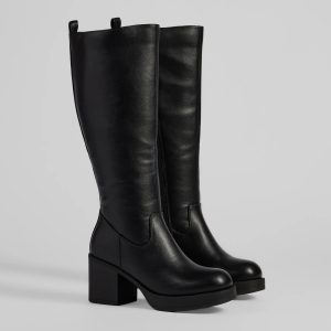 Edgy Chic Under-The-Knee Moto Platform Boots