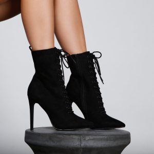 Get To The Point Lace-Up Pointed Toe Booties