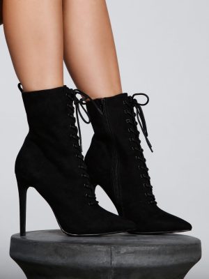 Get To The Point Lace-Up Pointed Toe Booties