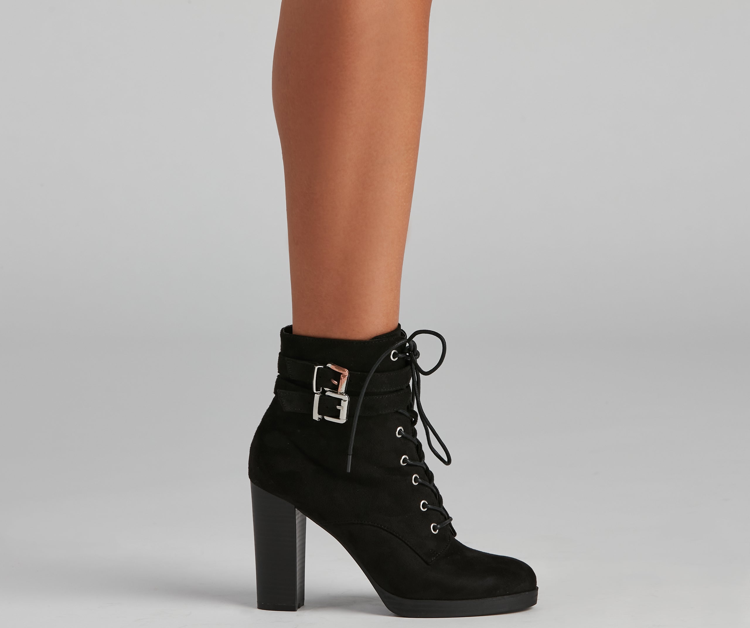 Edge It Up Buckle Strap Lace-Up Booties - Image 3