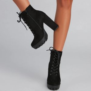 Edgy Heights Lace-Up Lug Booties