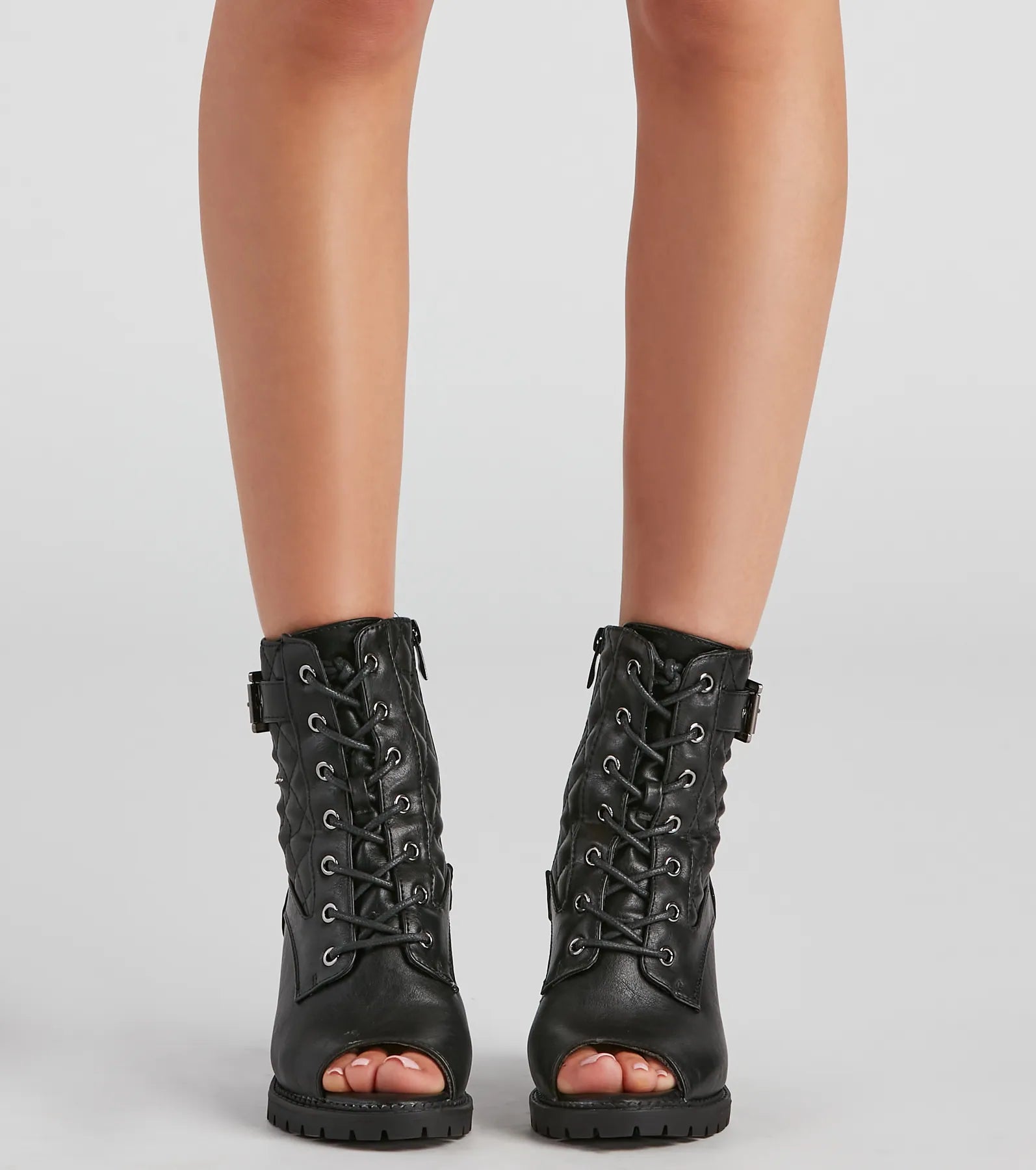 Foxy Babe Combat Peep Toe Booties - Image 2