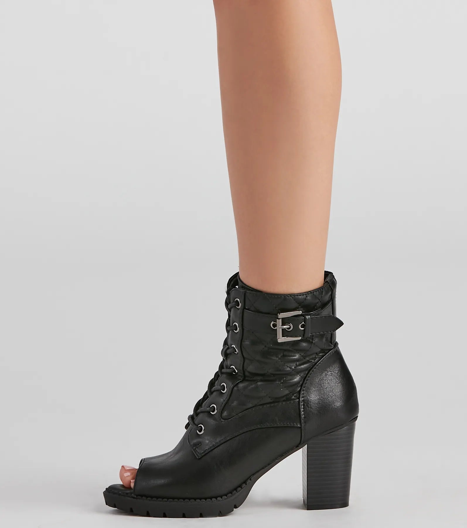Foxy Babe Combat Peep Toe Booties - Image 3
