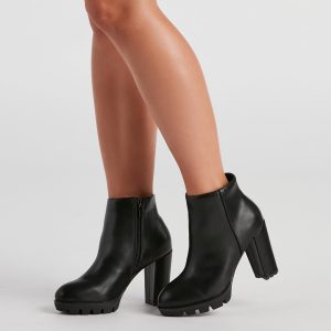 First Sight Lug Block Heel Booties