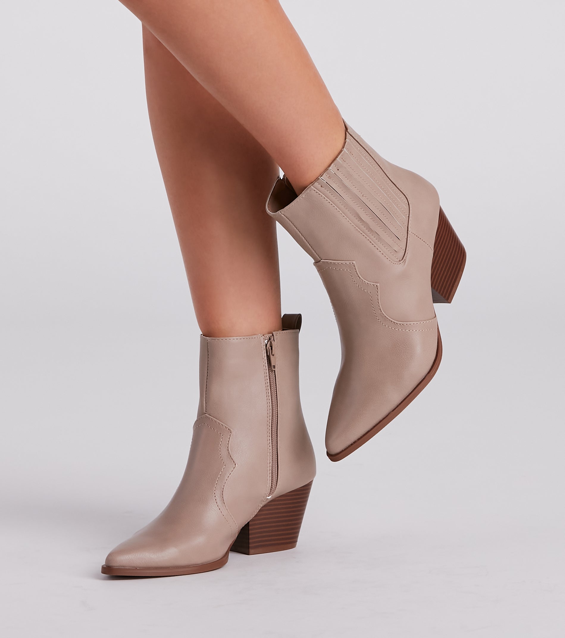 Country Kicks Faux Leather Block Booties - Image 5