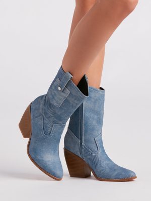 Trendy Country Style Western Denim Booties