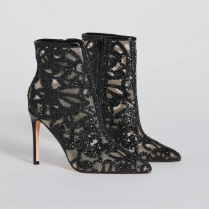 Glamorous Energy Glitter Mesh Stiletto Booties