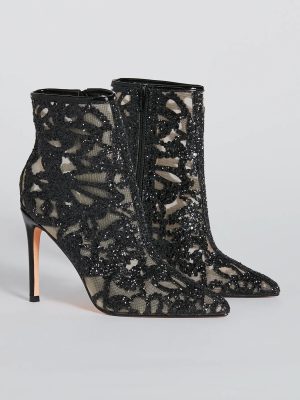 Glamorous Energy Glitter Mesh Stiletto Booties