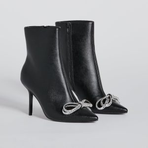 Gift Of Fab Faux Leather Rhinestone Bow Booties