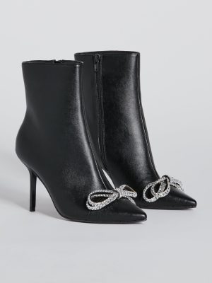 Gift Of Fab Faux Leather Rhinestone Bow Booties