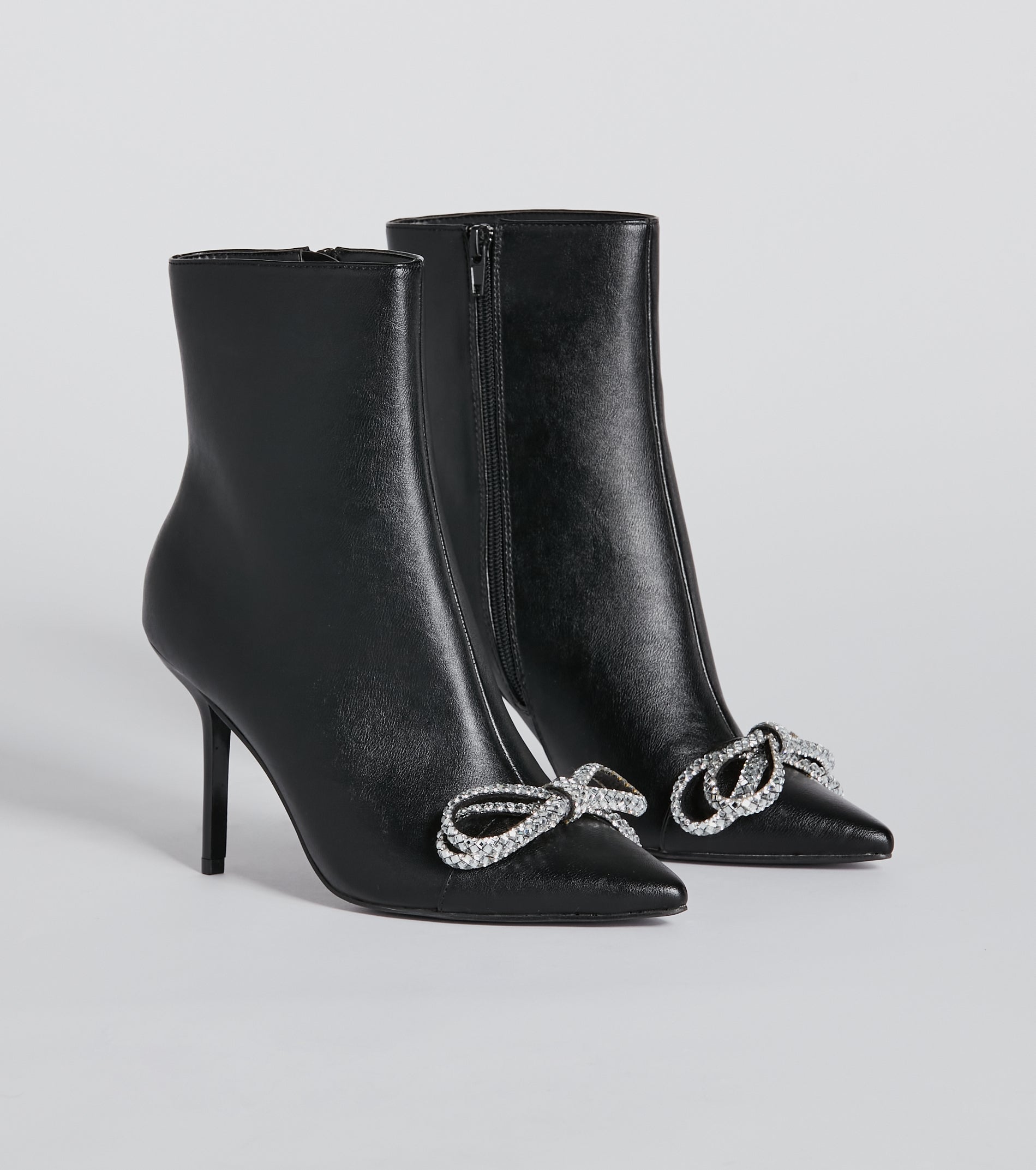 Gift Of Fab Faux Leather Rhinestone Bow Booties