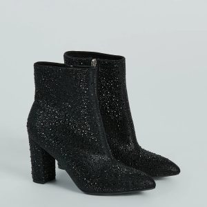 Sparkle Mode Rhinestone Block Heel Ankle Boots