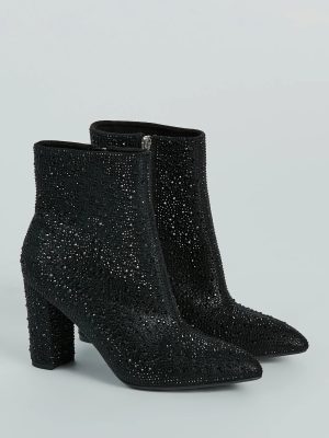 Sparkle Mode Rhinestone Block Heel Ankle Boots