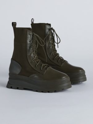 On My Command Faux Leather Knit Combat Booties