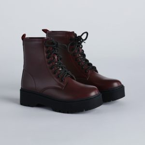 Cute March Faux Leather Lug Combat Booties