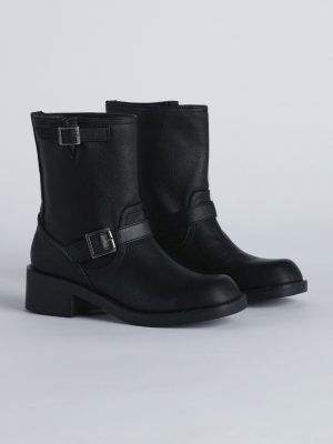Edge It Up Faux Leather Biker Boots