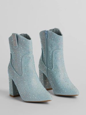 Country Star Glam Rhinestone Western Denim Booties