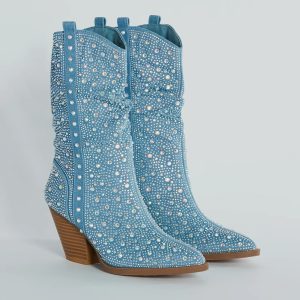 Sparkle Girl Rhinestone Denim Cowboy Boots