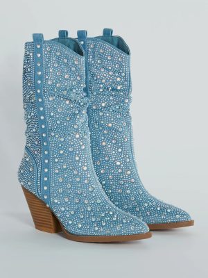 Sparkle Girl Rhinestone Denim Cowboy Boots