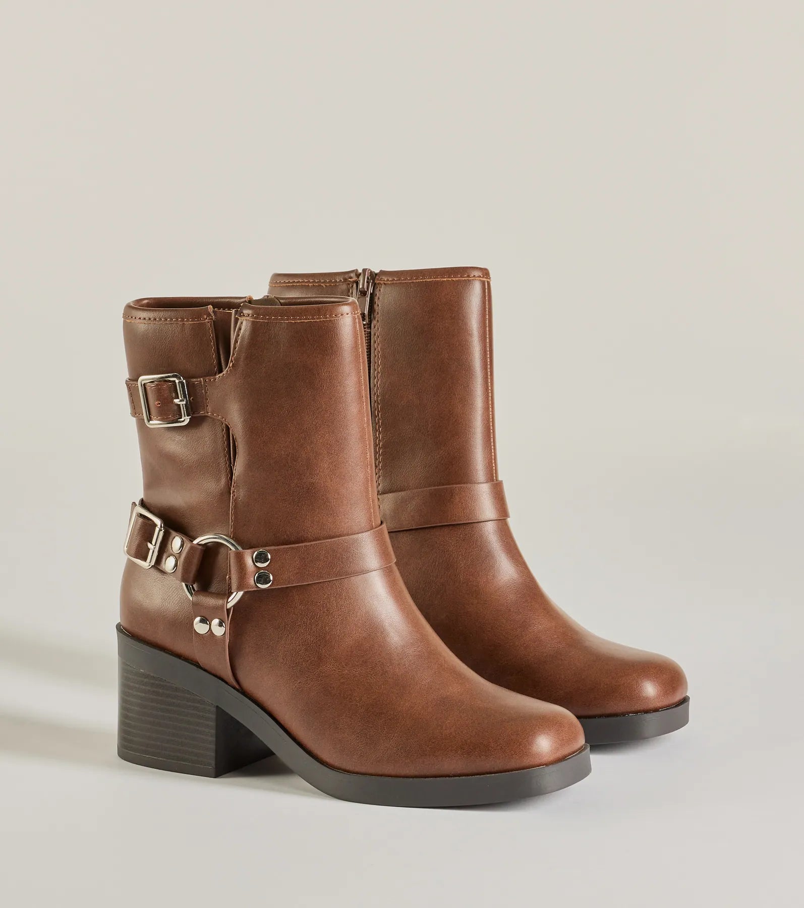 Moto Chic Buckled Faux Leather Ankle Booties - Image 5