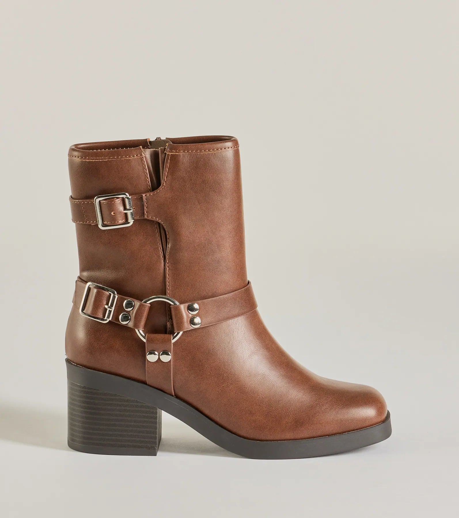 Moto Chic Buckled Faux Leather Ankle Booties - Image 6
