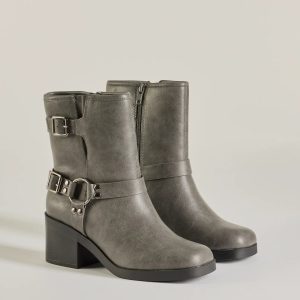 Moto Chic Buckled Faux Leather Ankle Booties