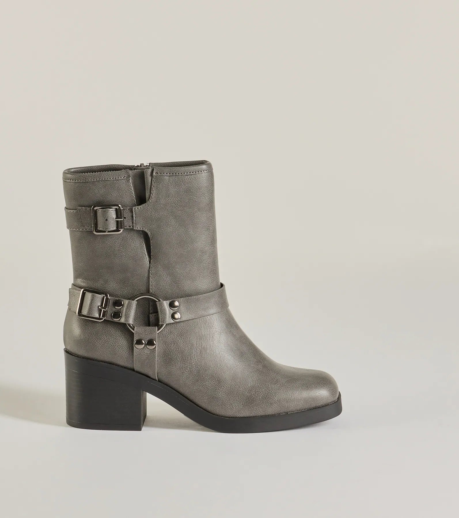 Moto Chic Buckled Faux Leather Ankle Booties - Image 2