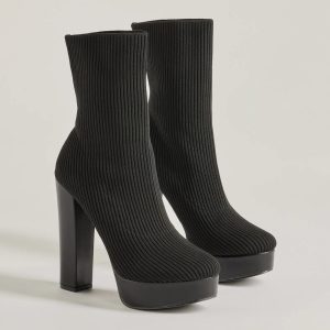 Feeling Knit Platform Ankle Booties
