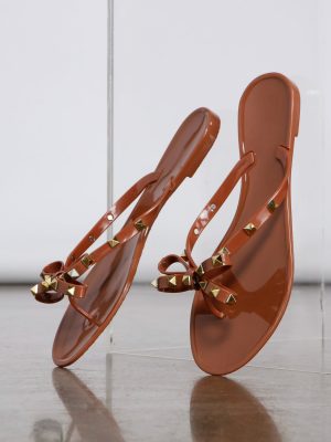 On The Edge Bow Studded Jelly Sandals