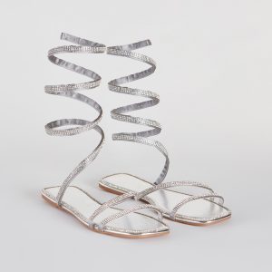 For A Spin Rhinestone Spiral Flat Sandals