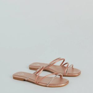 Effortless And Fab Rhinestone Strappy Flat Sandals