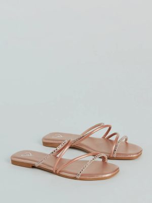 Effortless And Fab Rhinestone Strappy Flat Sandals