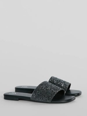 Slip Into Glam Rhinestone Strap Faux Leather Sandals