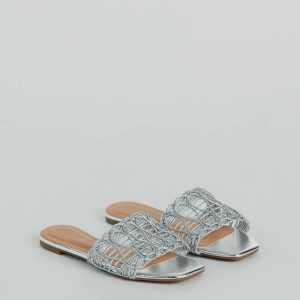 Glam Sheen Metallic Woven Faux Leather Sandals