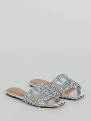 Glam Sheen Metallic Woven Faux Leather Sandals