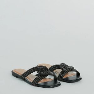 Glam Rhinestone Criss-Cross Strap Faux Leather Sandals