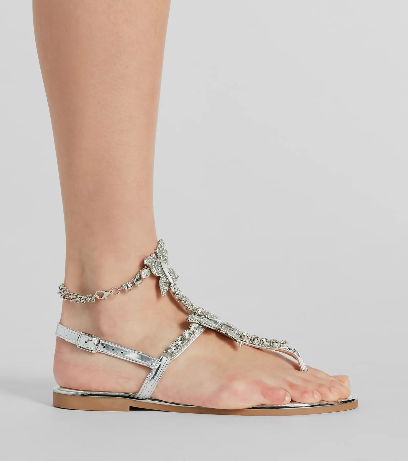 Glam Perfection Rhinestone Butterfly Metallic Sandals - Image 7