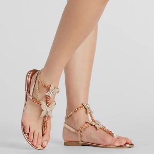 Glam Perfection Rhinestone Butterfly Metallic Sandals